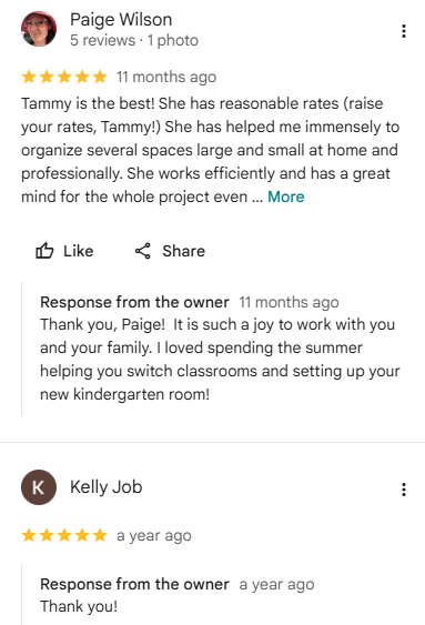 Original Google reviews from Paige Wilson and Kelly Job