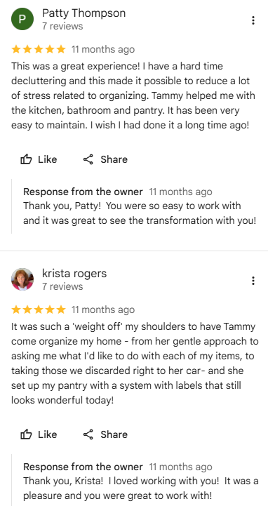 Original Google reviews from Patty Thompson and Krista Rogers